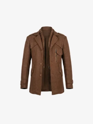 Men’s Brown Wool Coat with Pockets