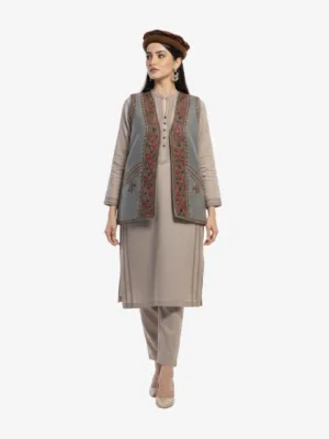 Pure Wool Handmade Women Waistcoat with Traditional Embroidery