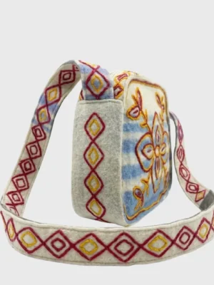 Side view handmade woolen cross body bag online traditional design